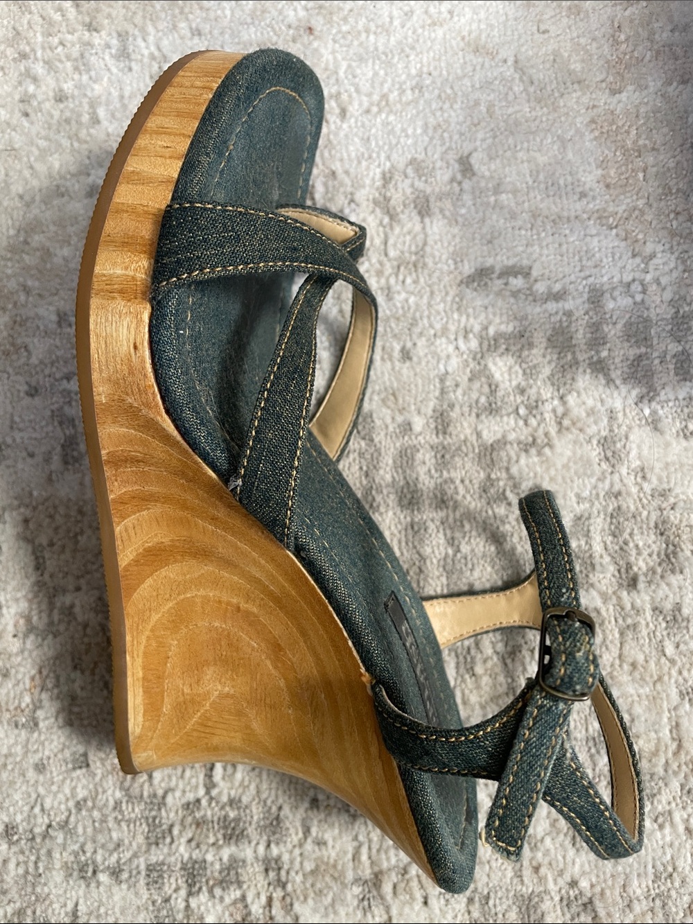 Splash Denim wooden Wedge Sandals - Picture 2 of 5